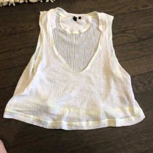 Out from under flowy top with yellow seams